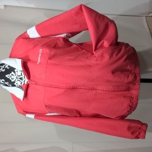 sz Large pink w/ white trim Reebok zip up windbreaker warm up jacket